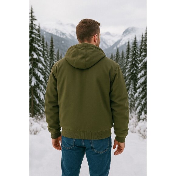 Woolrich Mens XXL Canvas Hooded Jacket Plaid Kangaroo Pocket Zipper Hoodie Green - Picture 8 of 12